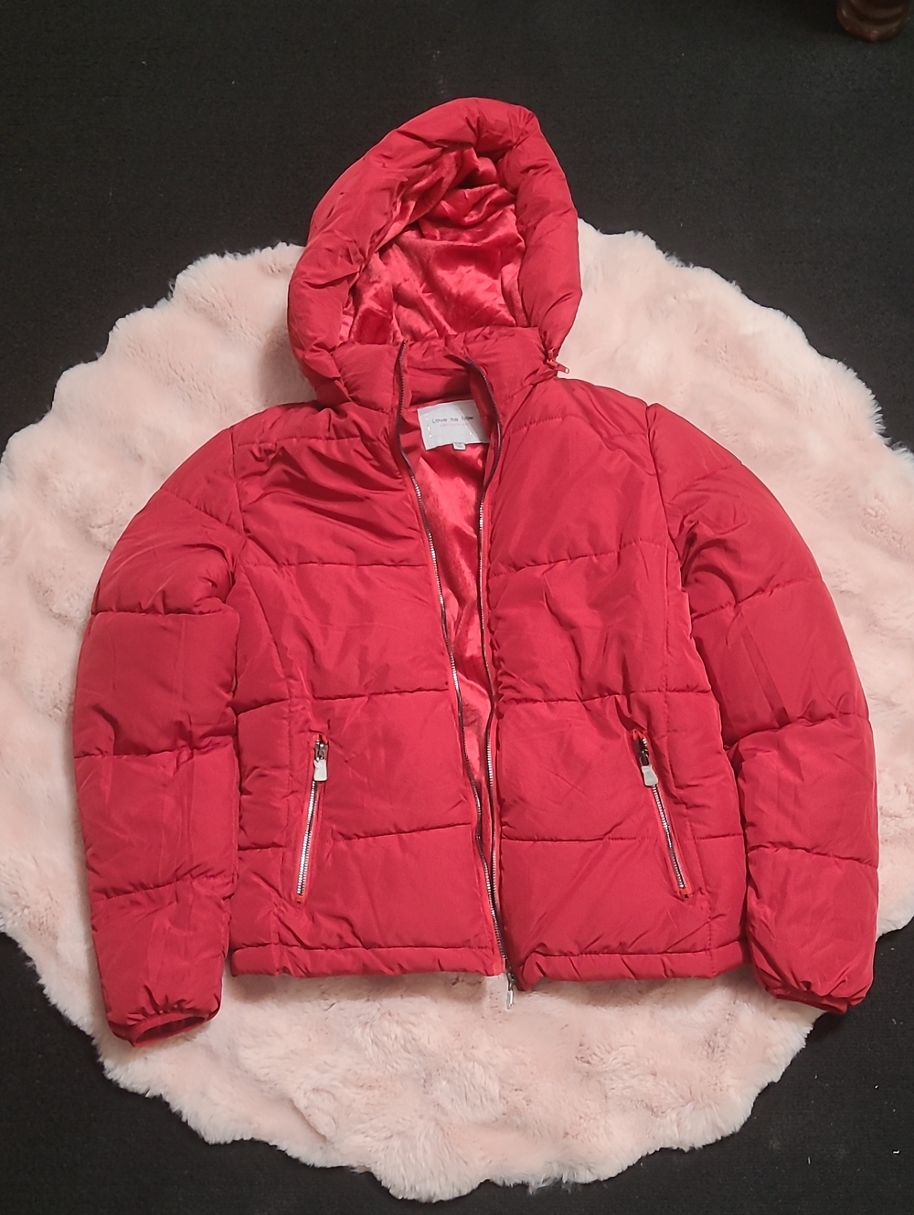 Red Hooded Puffer Jacket - Women's Lightweight Winter Coat (L) Brand New